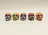 Set 28 de 5 calaveritas mini con flores multicolores y agave mexicano, artesanía mexicana, diseño calavera pintada a...