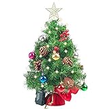 Joiedomi Árbol de Navidad de mesa preiluminado de 58.42 cm con luces multicolores, bayas de acebo, piñas, estrella...